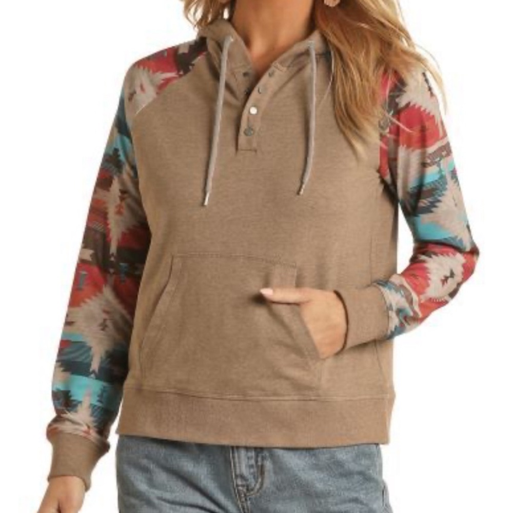 Panhandle Slim Rock & Roll Cowgirl Women’s Aztec Print Sleeve Long Sleeve Hoodie